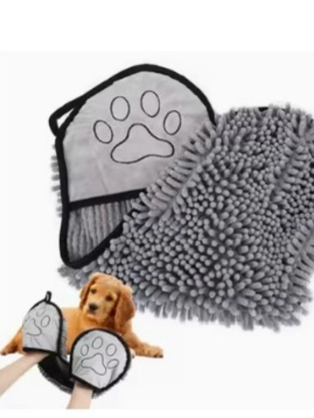 Gray Pet Grooming Mitt - Pawprint Design 20.8” x 8.66”